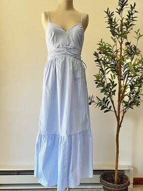 NWOT Express Light Blue Stripe Spaghetti Strap cotton poplin Maxi Dress